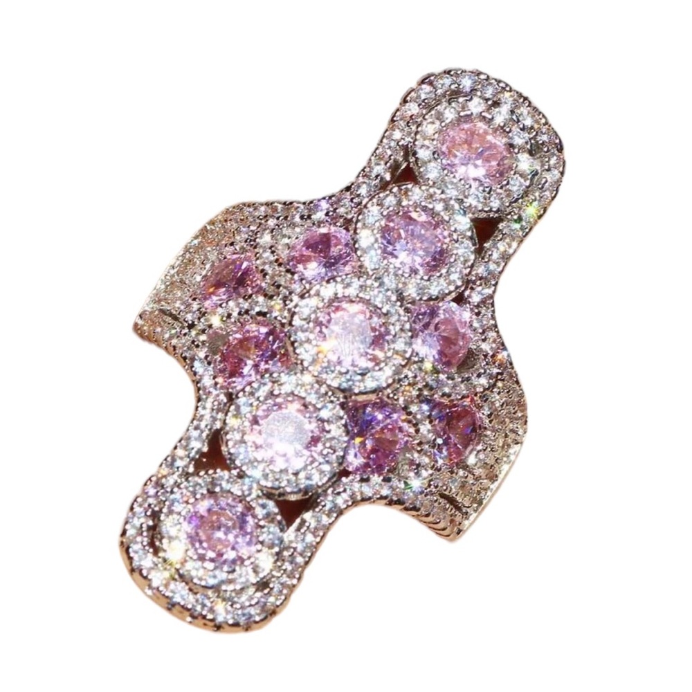 925 Silver Pink Cross Zircon Statement Ring - Picture 10 of 12